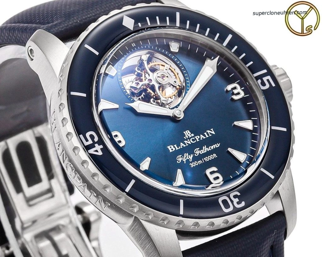 Premium Replica Uhr Blancpain Fifty Fathoms 5025-12B40-O52B mit blauem Zifferblatt 45mm