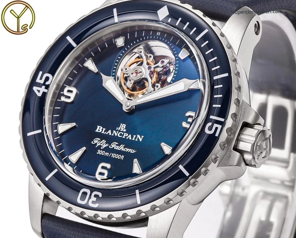 Premium Replica Uhr Blancpain Fifty Fathoms 5025-12B40-O52B mit blauem Zifferblatt 45mm
