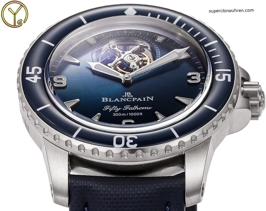 Premium Replica Uhr Blancpain Fifty Fathoms 5025-12B40-O52B mit blauem Zifferblatt 45mm