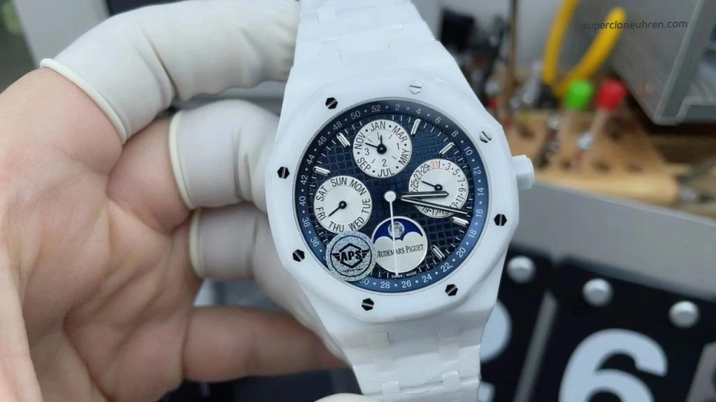 Super Clone Audemars Piguet Royal Oak Perpetual Calendar 26579CB.OO.1225CB.01 in weißer Keramik 41 mm