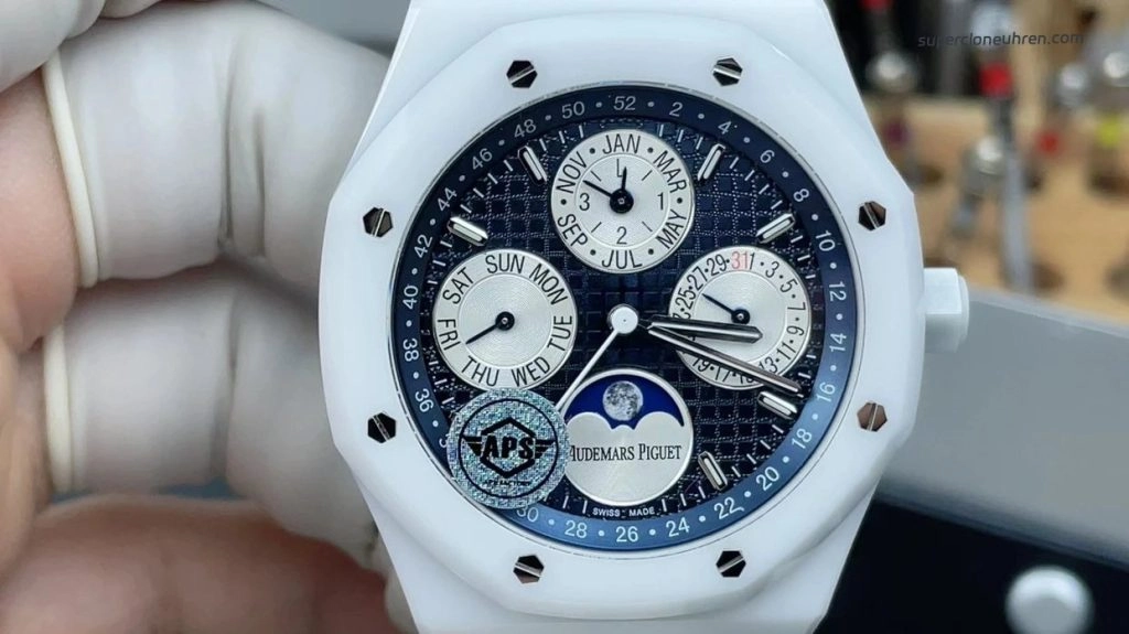 Super Clone Audemars Piguet Royal Oak Perpetual Calendar 26579CB.OO.1225CB.01 in weißer Keramik 41 mm