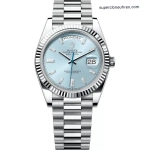 Premium Replica Uhr Rolex Day-Date m228236-0006 eisblaues Zifferblatt mit Diamantindizes 40 mm