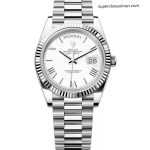 Premium Replica Uhr Rolex Day-Date m228236-0010 weißes Zifferblatt mit römischen Ziffern 40mm