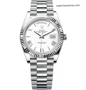 Premium Replica Uhr Rolex Day-Date m228236-0010 weißes Zifferblatt mit römischen Ziffern 40mm