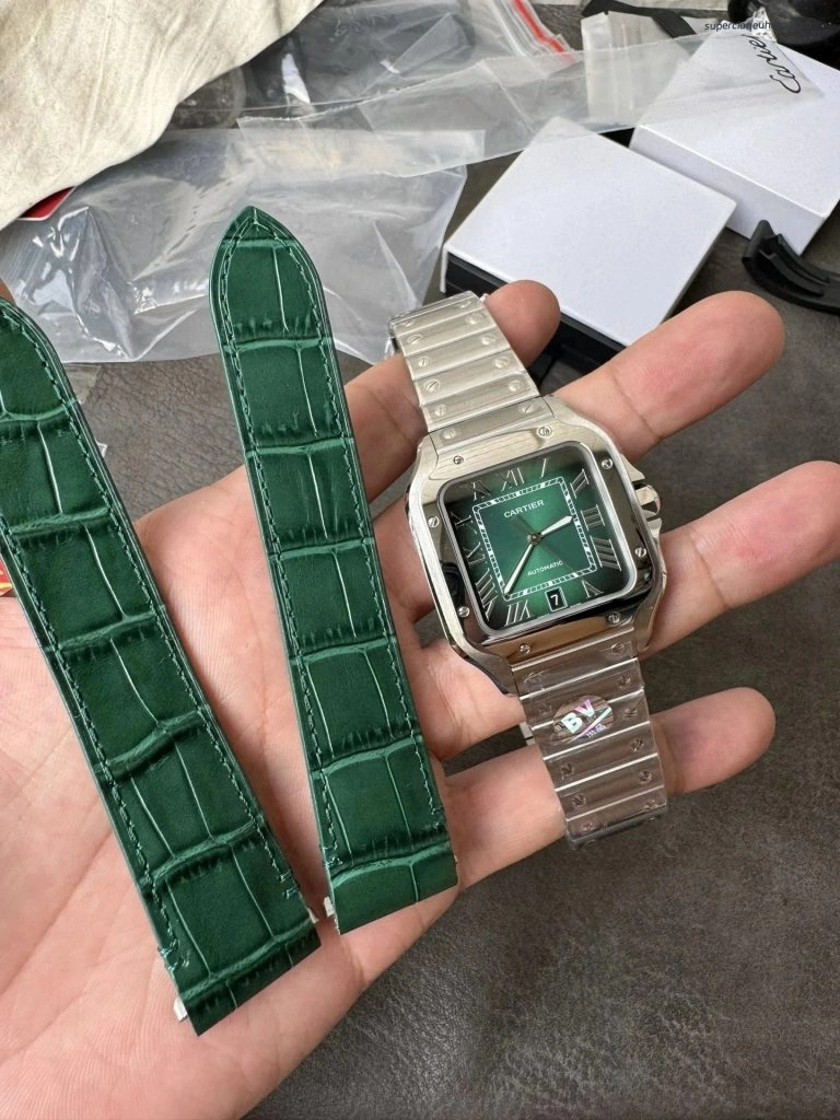 Premium Replica Uhr Cartier Santos WSSA0061 grünes Zifferblatt Edelstahl 39,8 mm