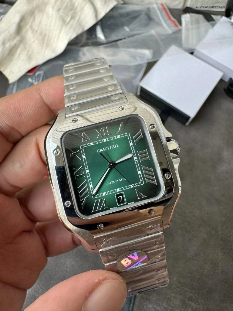 Premium Replica Uhr Cartier Santos WSSA0061 grünes Zifferblatt Edelstahl 39,8 mm