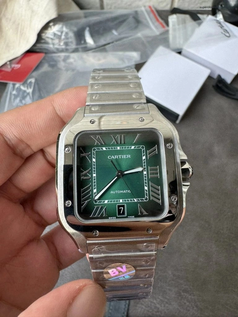 Premium Replica Uhr Cartier Santos WSSA0061 grünes Zifferblatt Edelstahl 39,8 mm