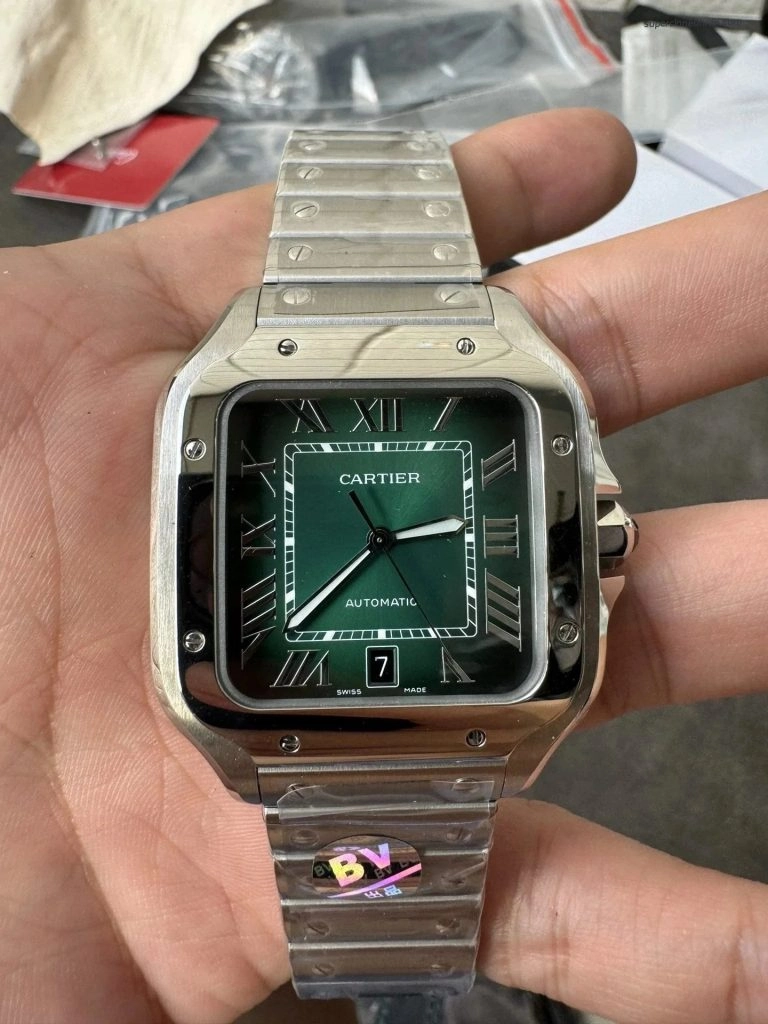 Premium Replica Uhr Cartier Santos WSSA0061 grünes Zifferblatt Edelstahl 39,8 mm