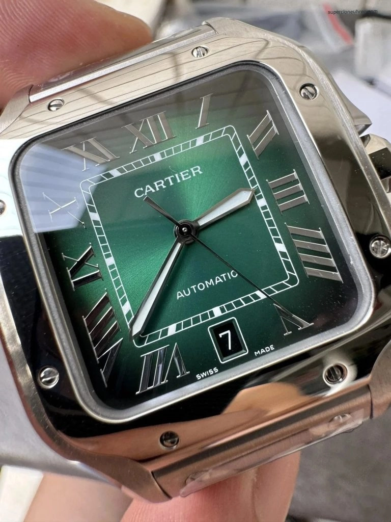 Premium Replica Uhr Cartier Santos WSSA0061 grünes Zifferblatt Edelstahl 39,8 mm