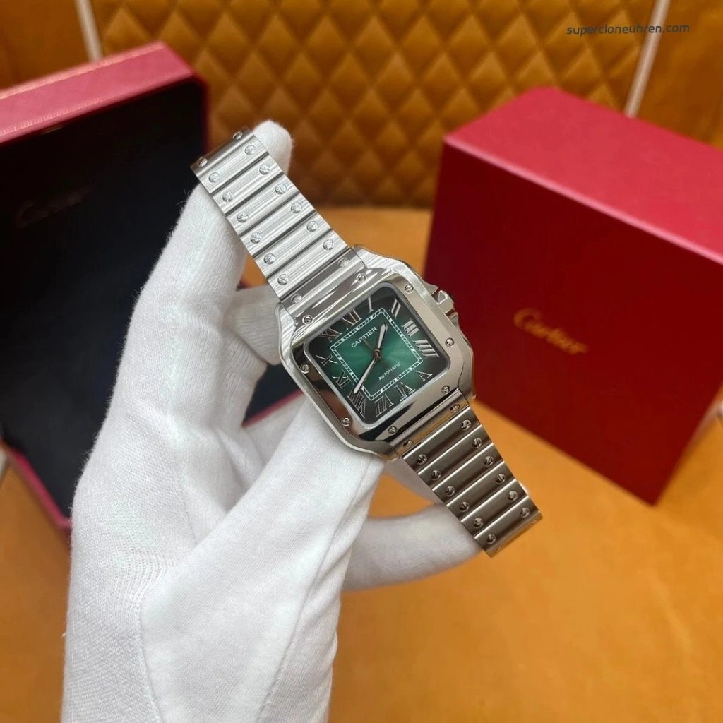 Premium Replica Uhr Cartier Santos WSSA0061 grünes Zifferblatt Edelstahl 39,8 mm