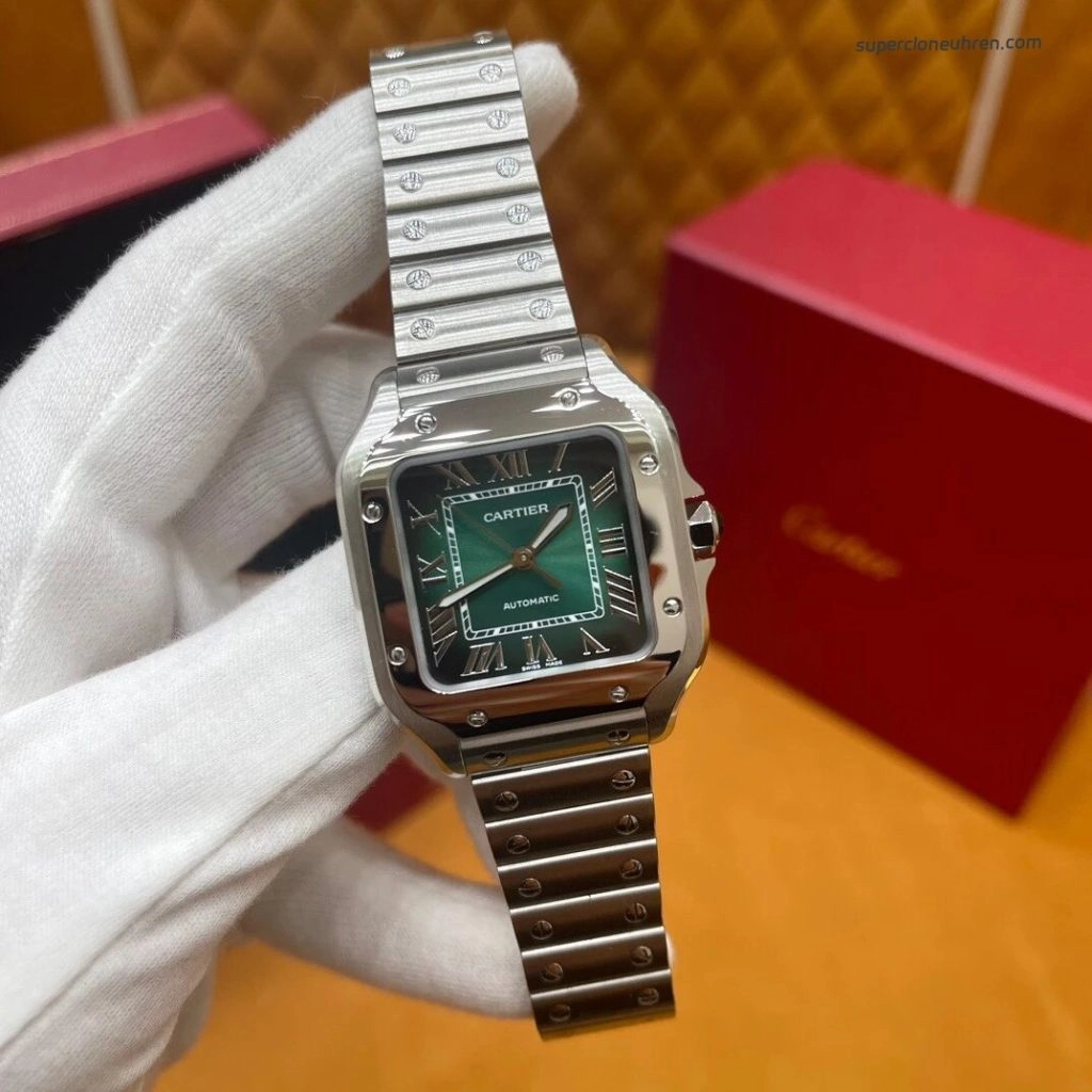 Premium Replica Uhr Cartier Santos WSSA0061 grünes Zifferblatt Edelstahl 39,8 mm