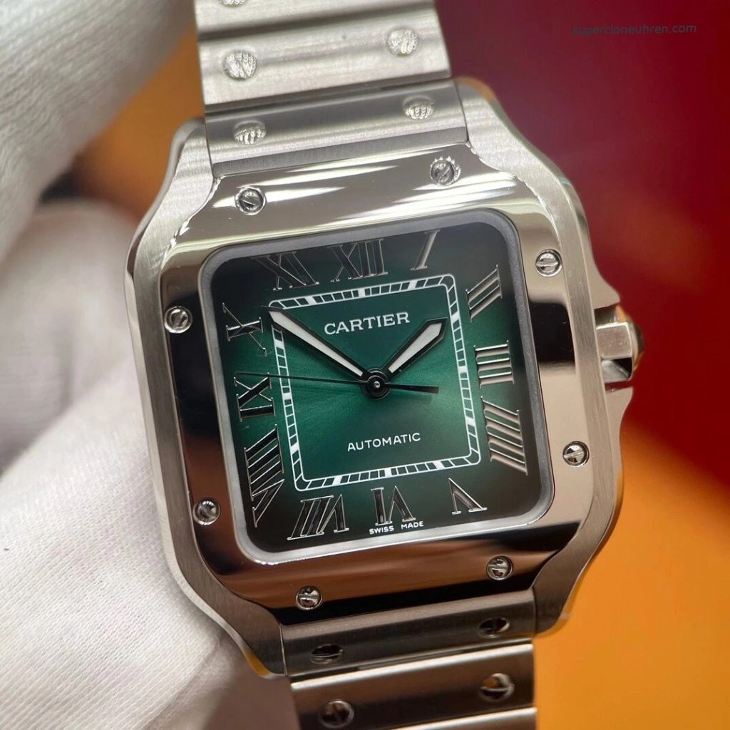 Premium Replica Uhr Cartier Santos WSSA0061 grünes Zifferblatt Edelstahl 39,8 mm