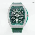 Super Clone Franck Muller Vanguard Yachting V45 gruenes Zifferblatt mit Diamantbesatz 44×54 mm