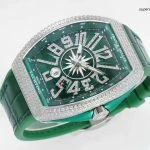 Super Clone Franck Muller Vanguard Yachting V45 gruenes Zifferblatt mit Diamantbesatz 44×54 mm
