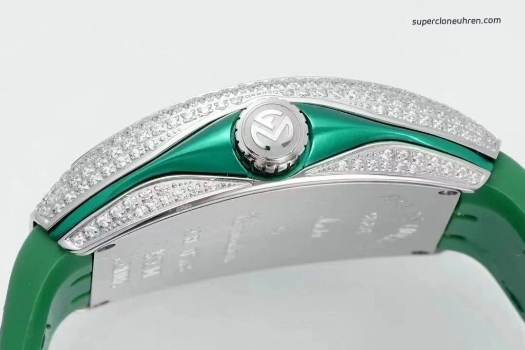 Super Clone Franck Muller Vanguard Yachting V45 gruenes Zifferblatt mit Diamantbesatz 44×54 mm