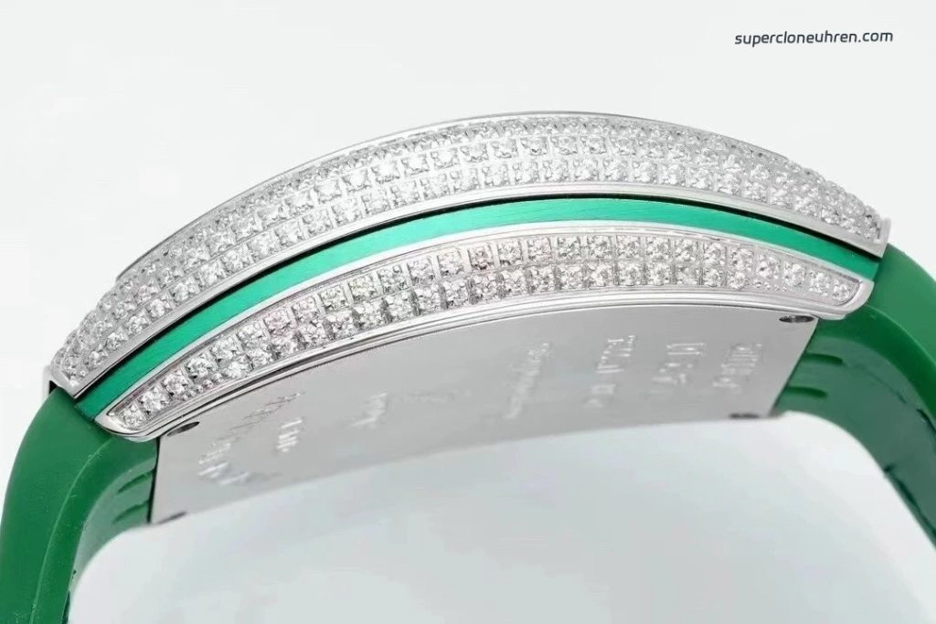 Super Clone Franck Muller Vanguard Yachting V45 gruenes Zifferblatt mit Diamantbesatz 44×54 mm