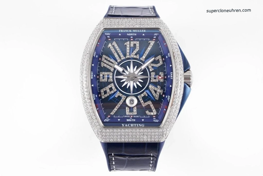 Premium Replica Uhr Franck Muller Vanguard Yachting V45 mit Diamantbesatz 45 mm