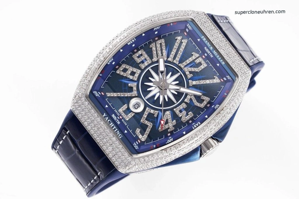 Premium Replica Uhr Franck Muller Vanguard Yachting V45 mit Diamantbesatz 45 mm
