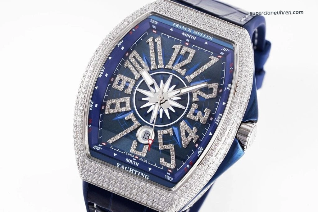Premium Replica Uhr Franck Muller Vanguard Yachting V45 mit Diamantbesatz 45 mm