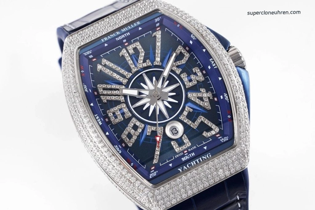 Premium Replica Uhr Franck Muller Vanguard Yachting V45 mit Diamantbesatz 45 mm