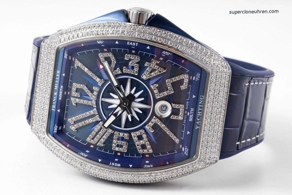 Premium Replica Uhr Franck Muller Vanguard Yachting V45 mit Diamantbesatz 45 mm