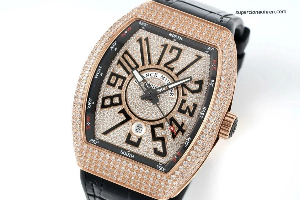 Super Clone Franck Muller Vanguard V45 Yacht Roségold Diamantbesatz 44×54 mm