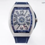 1:1 Super Clone Uhr Franck Muller Vanguard Yachting V45 blaues Zifferblatt mit Diamantbesatz 44mm