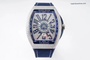1:1 Super Clone Uhr Franck Muller Vanguard Yachting V 45 SC DT Blaues Zifferblatt 45mm