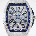 1:1 Super Clone Uhr Franck Muller Vanguard Yachting V45 blaues Zifferblatt mit Diamantbesatz 44mm