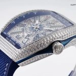 1:1 Super Clone Uhr Franck Muller Vanguard Yachting V45 blaues Zifferblatt mit Diamantbesatz 44mm