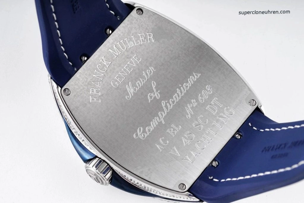 1:1 Super Clone Uhr Franck Muller Vanguard Yachting V45 blaues Zifferblatt mit Diamantbesatz 44mm