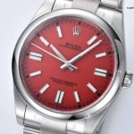 Super Clone Rolex Oyster Perpetual m124300-0007 mit rotem Zifferblatt und Edelstahlband 41mm