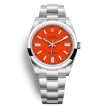 Super Clone Rolex Oyster Perpetual m124300-0007 mit rotem Zifferblatt und Edelstahlband 41mm