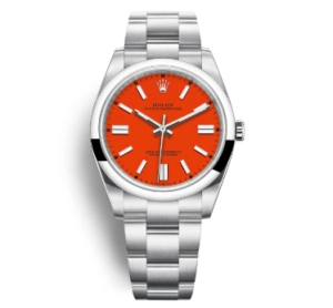 Super Clone Rolex Oyster Perpetual m124300-0007 mit rotem Zifferblatt und Edelstahlband 41mm
