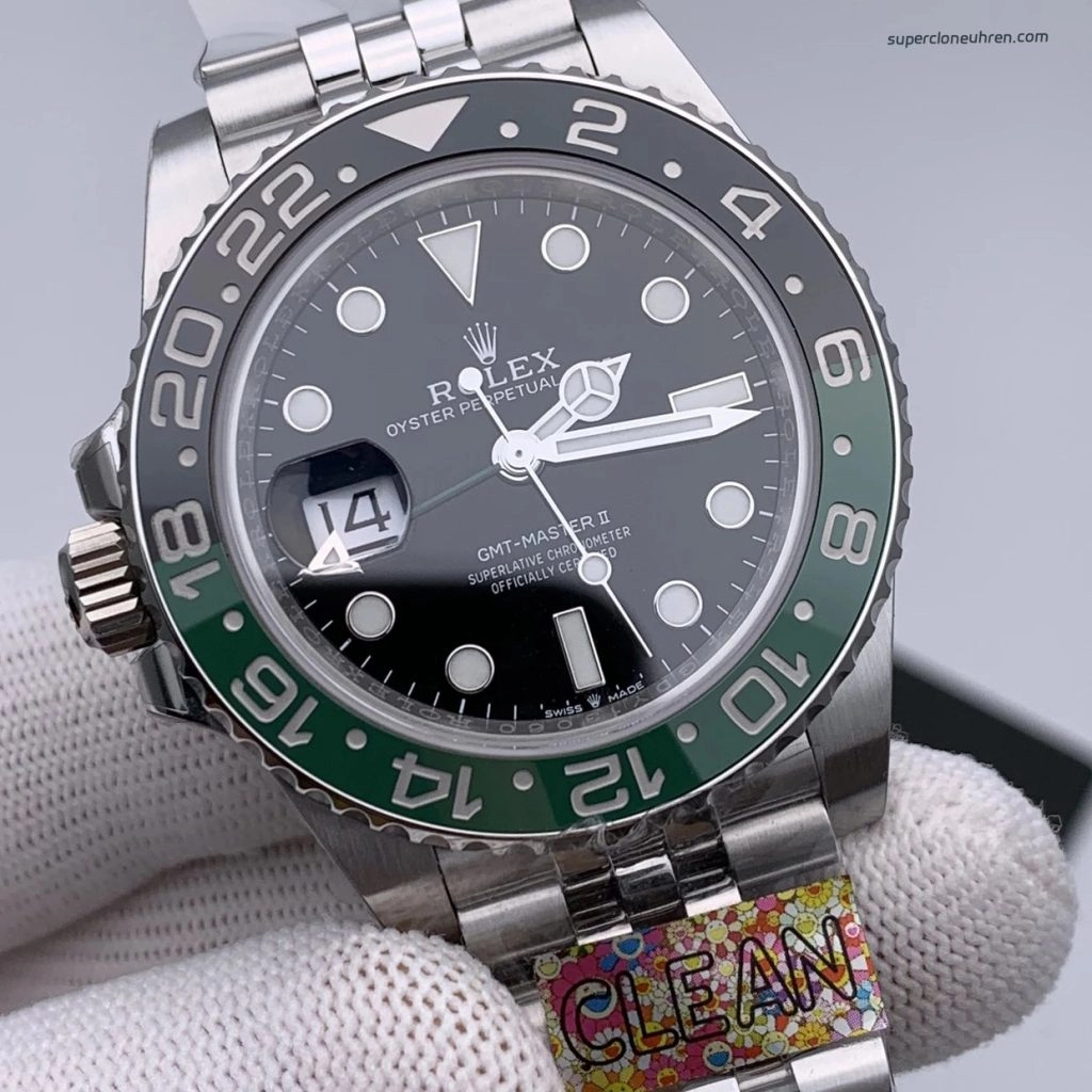 Super Clone Rolex GMT-Master II m126720vtnr-0002 mit grün-schwarzer Lünette und Jubilee-Band 40mm