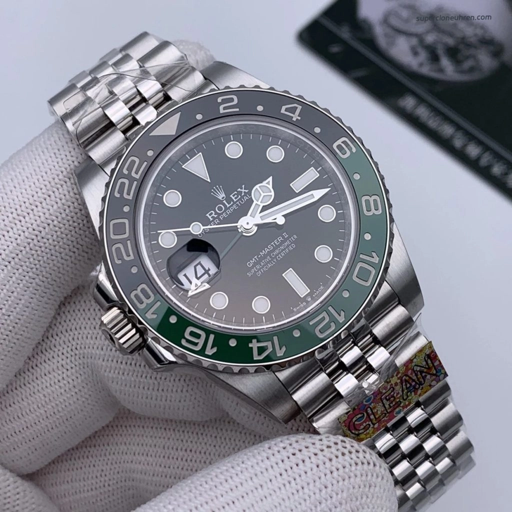 Super Clone Rolex GMT-Master II m126720vtnr-0002 mit grün-schwarzer Lünette und Jubilee-Band 40mm