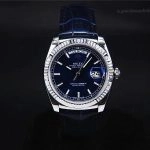 Premium Replica Uhr Rolex Day-Date 118139-L-FC blaues Zifferblatt mit Lederband 36mm