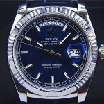 Premium Replica Uhr Rolex Day-Date 118139-L-FC blaues Zifferblatt mit Lederband 36mm