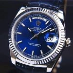 Premium Replica Uhr Rolex Day-Date 118139-L-FC blaues Zifferblatt mit Lederband 36mm