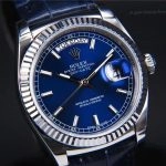 Premium Replica Uhr Rolex Day-Date 118139-L-FC blaues Zifferblatt mit Lederband 36mm