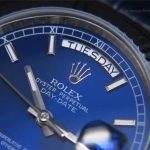 Premium Replica Uhr Rolex Day-Date 118139-L-FC blaues Zifferblatt mit Lederband 36mm