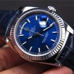 Premium Replica Uhr Rolex Day-Date 118139-L-FC blaues Zifferblatt mit Lederband 36mm