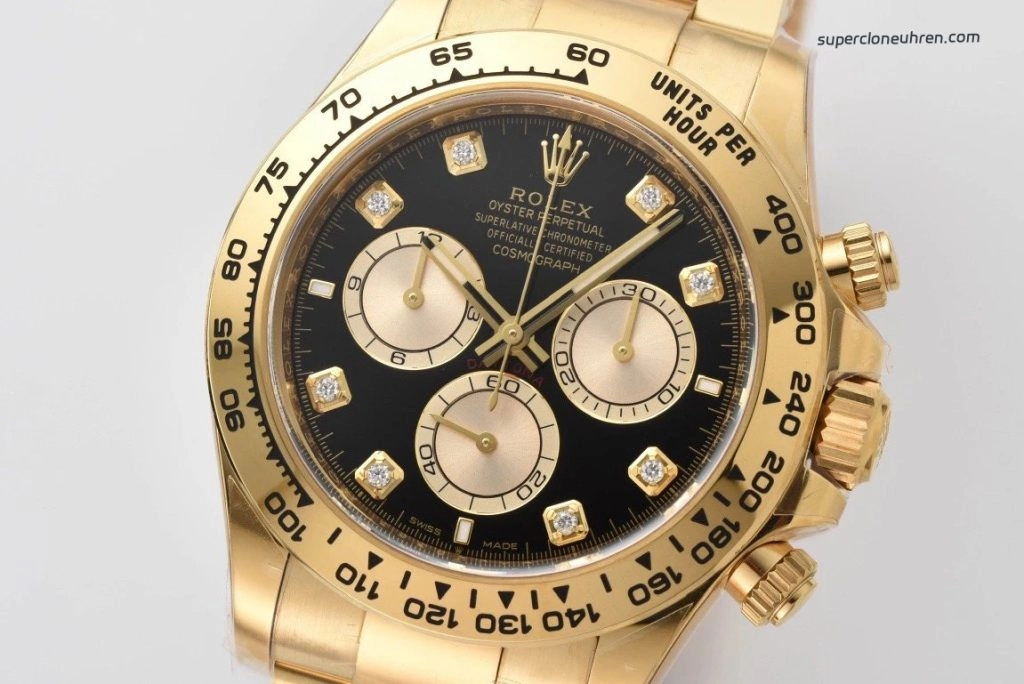 1:1 Super Clone Uhr Rolex Daytona m126508-0003 Gelbgold mit schwarzem Zifferblatt 40mm