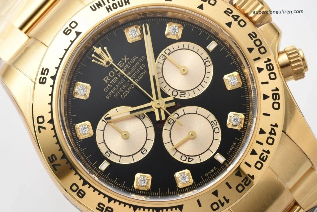 1:1 Super Clone Uhr Rolex Daytona m126508-0003 Gelbgold mit schwarzem Zifferblatt 40mm
