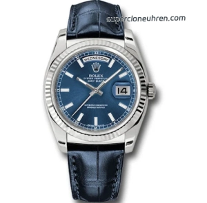 Premium Replica Uhr Rolex Day-Date 118139-L-FC blaues Zifferblatt mit Lederband 36mm