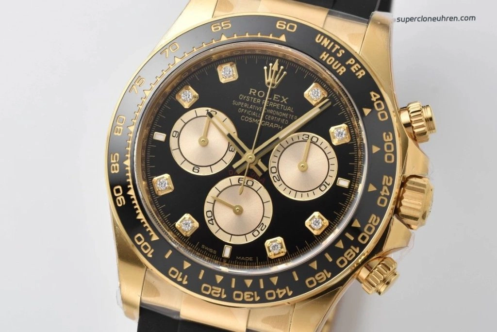 Premium Replica Uhr Rolex Daytona m126518ln-0006 Oysterflex Schwarz-Gold 40mm