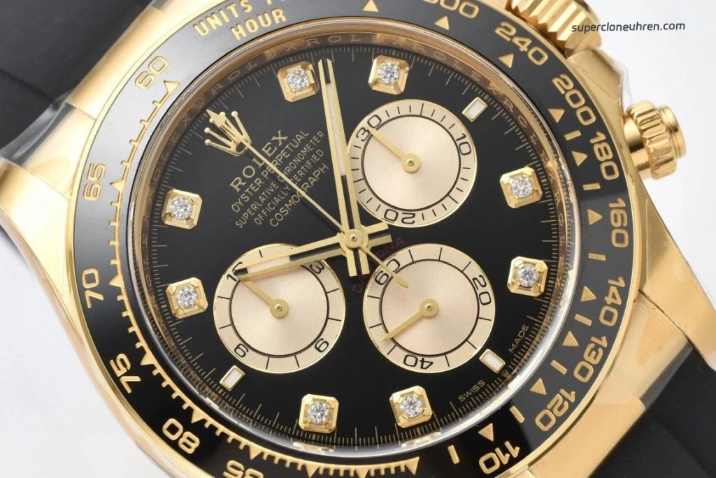 Premium Replica Uhr Rolex Daytona m126518ln-0006 Oysterflex Schwarz-Gold 40mm