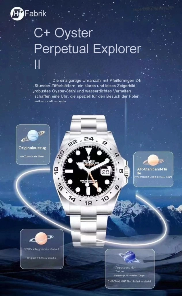 Premium Replica Uhr Rolex Explorer II m226570-0002 aus Oystersteel mit schwarzem Zifferblatt 42mm