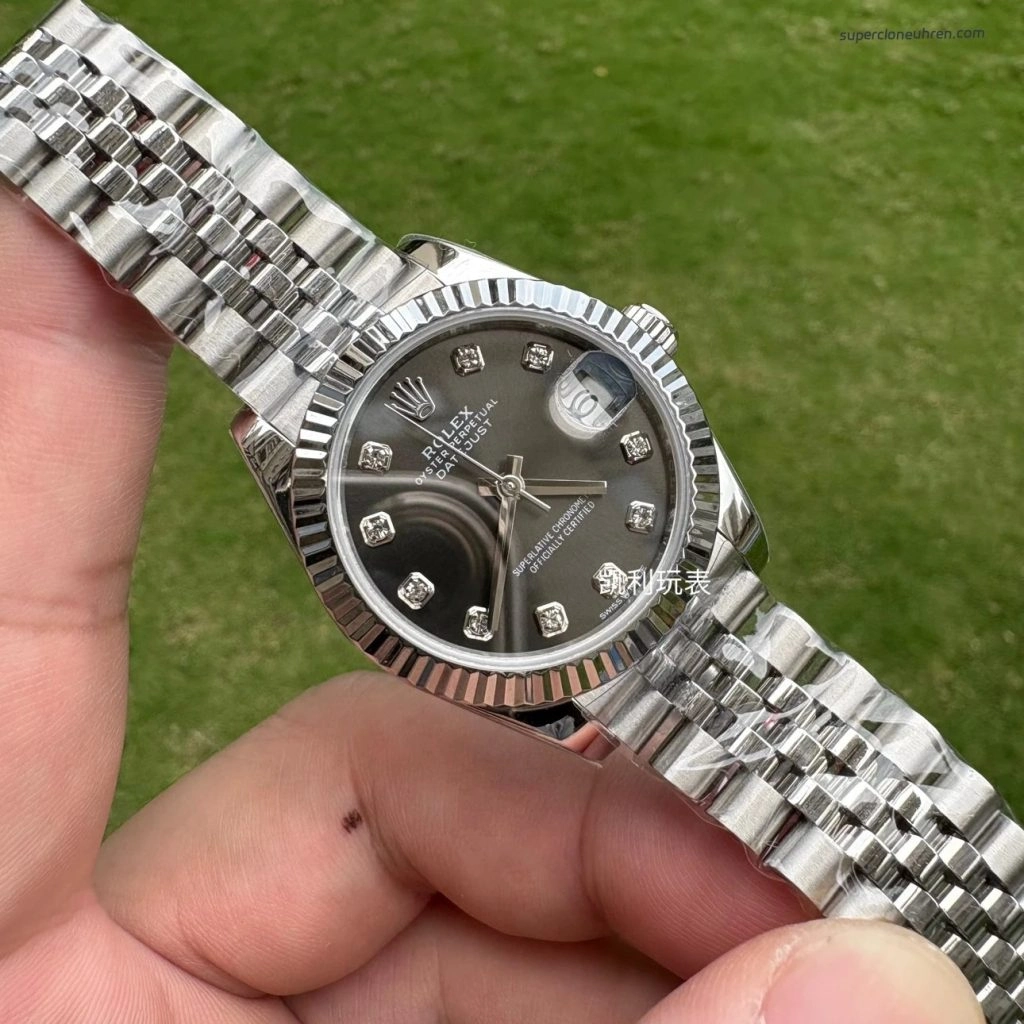 Premium Replica Uhr Rolex Datejust m278274-0008 graues Diamant-Zifferblatt Edelstahlband 31mm