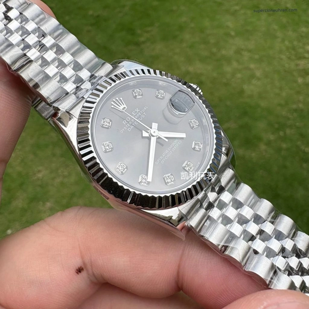 Premium Replica Uhr Rolex Datejust m278274-0008 graues Diamant-Zifferblatt Edelstahlband 31mm